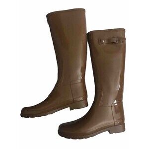 Hunter Women’s Tall Gloss Caramel Rain Boots  Size 10 Light Brown Color